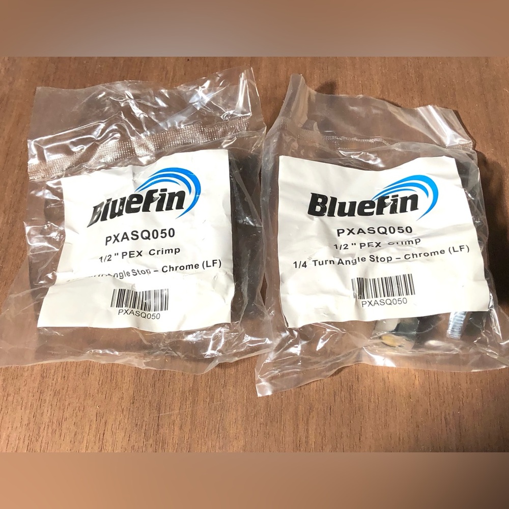 10381 Set of 2 BLUEFIN PXASQ050 1/2" PEX CRIMP 1/4 TURN ANGLE STOP Control Valve